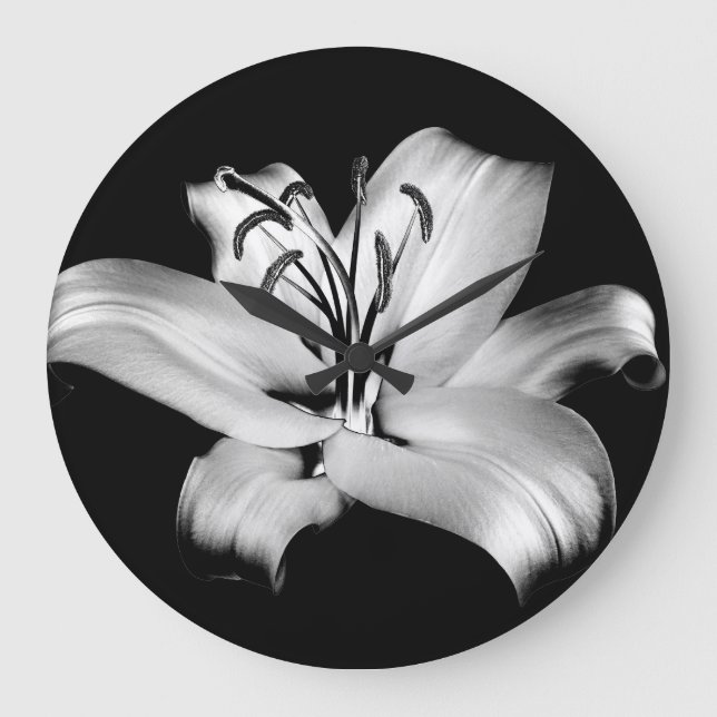 Relógio Grande Elegância Floral Monocromática. (Frente)