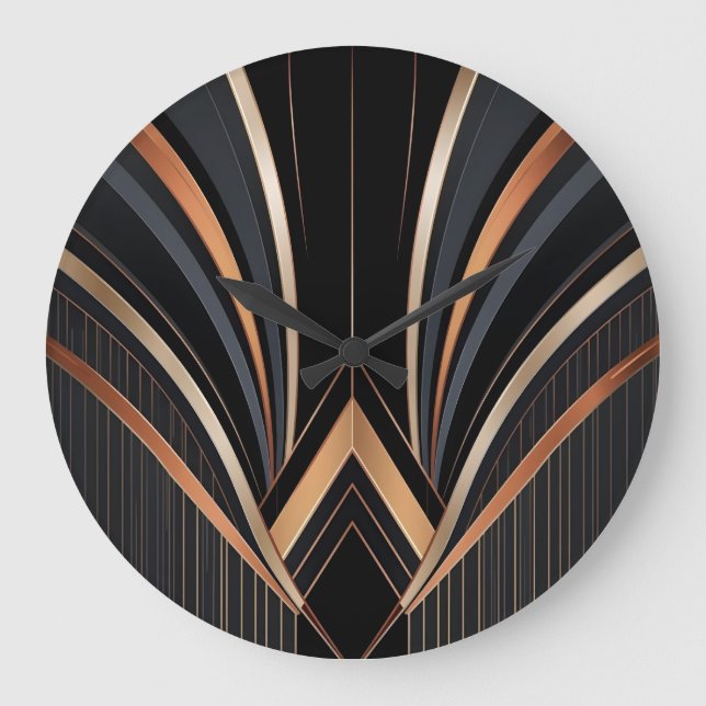 Relógio Grande Elegância Geométrica Metálica Art Déco (Frente)