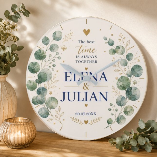 Relógio Grande Elegant Blue Eucalyptus Wedding (Criador carregado)