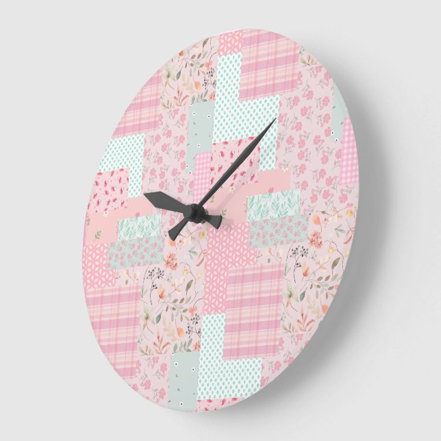 Relógio Grande Elegant Pink Floral Wall Clock | Soft Rose Aesthet (Ângulo)