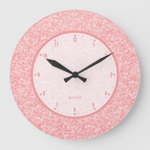 Relógio Grande Elegant Soft Pink Glitter And Sparkles