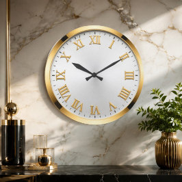 Relógio Grande Elegant White & Gold Luxury
