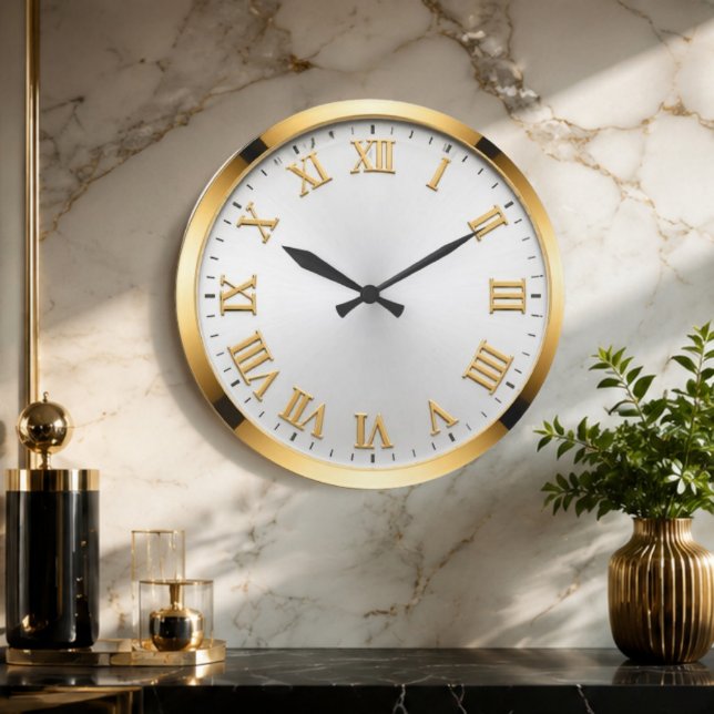 Relógio Grande  Elegant White & Gold Luxury  (Criador carregado)