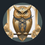 Relógio Grande Elegante Art Deco Owl<br><div class="desc">Elegante Art Deco Owl</div>