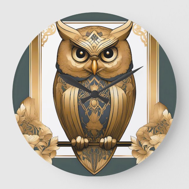 Relógio Grande Elegante Art Deco Owl (Frente)