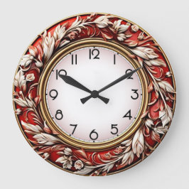 Relógio Grande Elegante Arte Deco Parede Vermelha