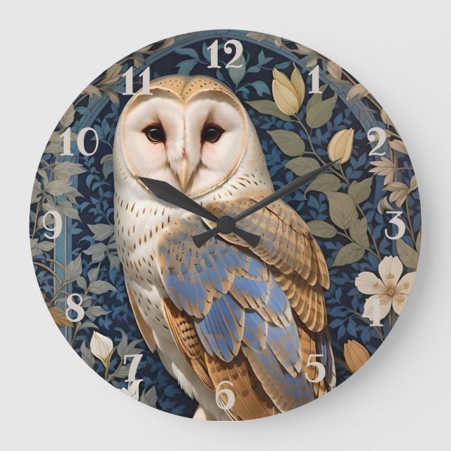 Relógio Grande Elegante Barn Owl William Morris Inspirou Floral (Frente)