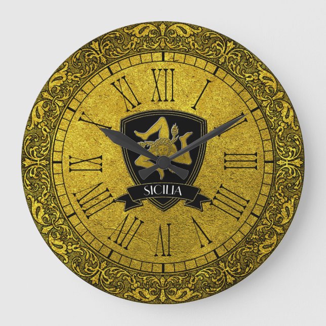 Relógio Grande Elegante Barroco Dourado Siciliano Trinacria (Frente)