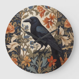 Relógio Grande Elegante Black Raven William Morris Inspirou Flora