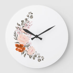 Relógio Grande Elegante Buquê Floral de Aquarela e Botânica 