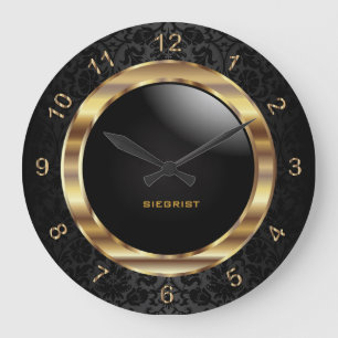 Relógio Grande Elegante Design Preto em Damasco