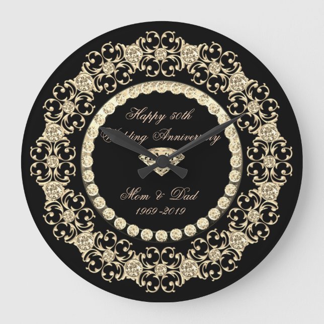 Relógio Grande Elegante Diamantes Dourados  25º Aniversário de Ca (Frente)