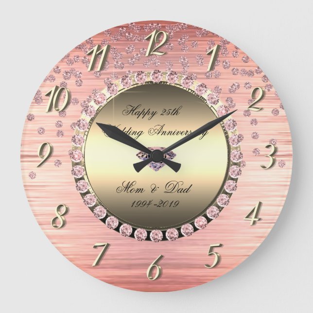 Relógio Grande Elegante Diamantes Festivos 25º Aniversário de Cas (Frente)