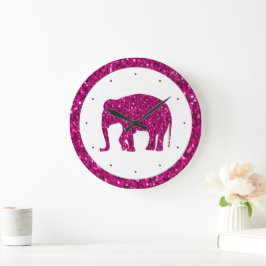 Relógio Grande Elegante elefante rosa brilhante com faíscas branc