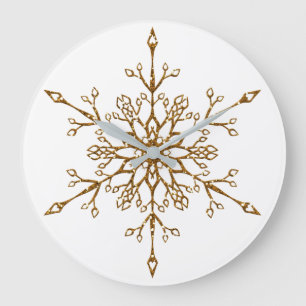 Relógio Grande Elegante Floco de Neve de Natal com Brilho Dourado