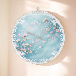 Relógio Grande Elegante Flor de Cerejeira Rosa Turquesa
