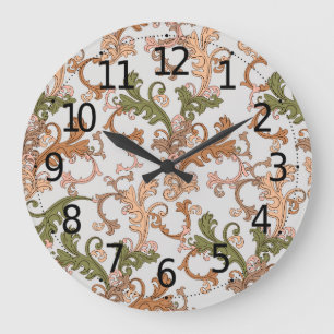 Relógio Grande Elegante Fundo de Folhas Boho Vitoriano Vintage