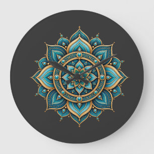 Relógio Grande Elegante Mandala Floral Geométrico Desenho Verde