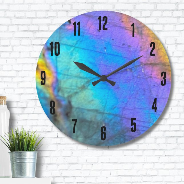 Relógio Grande Elegante Marble Colorful (Trendy Modern Rainbow Labradorite Crystal Stone Large Clock)