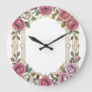 Relógio Grande Elegante Moldura de Rosa de Casamento em Art Nouve
