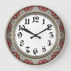 Relógio Grande Elegante Parede Vermelha Art Déco
