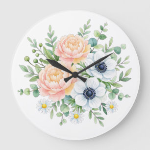 Relógio Grande Elegante peônia em aquarela e floral de anemona br