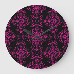 Relógio Grande Elegante Rosa Quente e Preto Estilo Vitoriano Dama