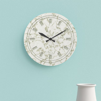 Relógio Grande Elegante Sage Green Faux Marble Monograma