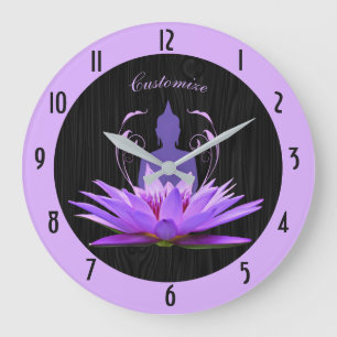 Relógio Grande Elegante Silhueta de Lótus Zen Yoga Meditação