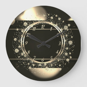 Relógio Grande Elegante Tendência Dourado Confetes Pontos Preto