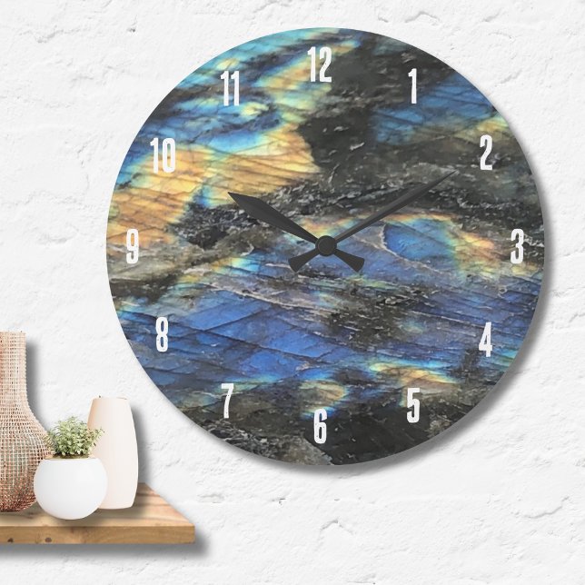 Relógio Grande Elegante Trendy Chic Labradorite Crystal Stone (Elegant Trendy Chic Labradorite Crystal Stone Large Clock)
