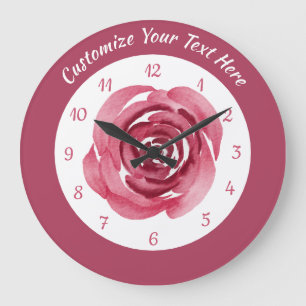 Relógio Grande Elegante Vintage Watercolor Rosa Personalize