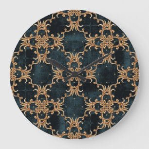 Relógio Grande Elementos de ouro barroco, palha escura sem costur