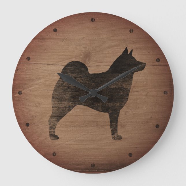 Relógio Grande Elkhound Silhouette Rustic Norueguês (Frente)
