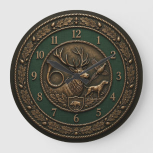 Relógio Grande Emblema de Caça em Hunter Verde e Bronze