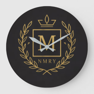 Relógio Grande "Emblema Real NMKY – Design de Crista com Monogram