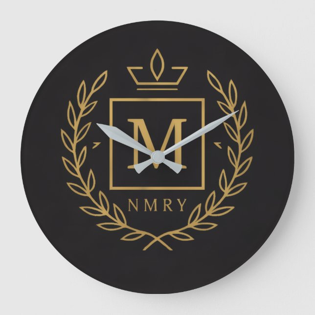 Relógio Grande "Emblema Real NMKY – Design de Crista com Monogram (Frente)