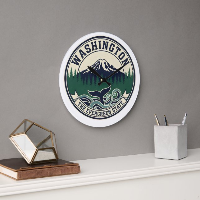 Relógio Grande Emblema Vintage do Estado de Washington (Escritório)