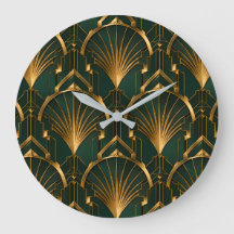 Emerald Green and Gold Luxury Art Deco Wall Clock