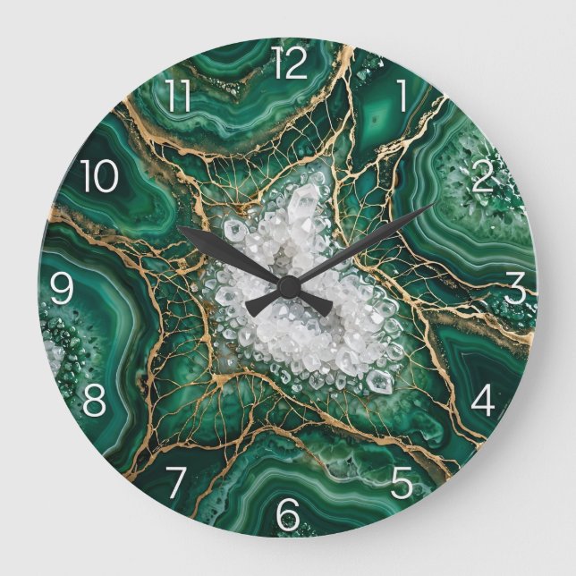 Relógio Grande  Emerald Green Geode Epoxy Wall Clock (Frente)