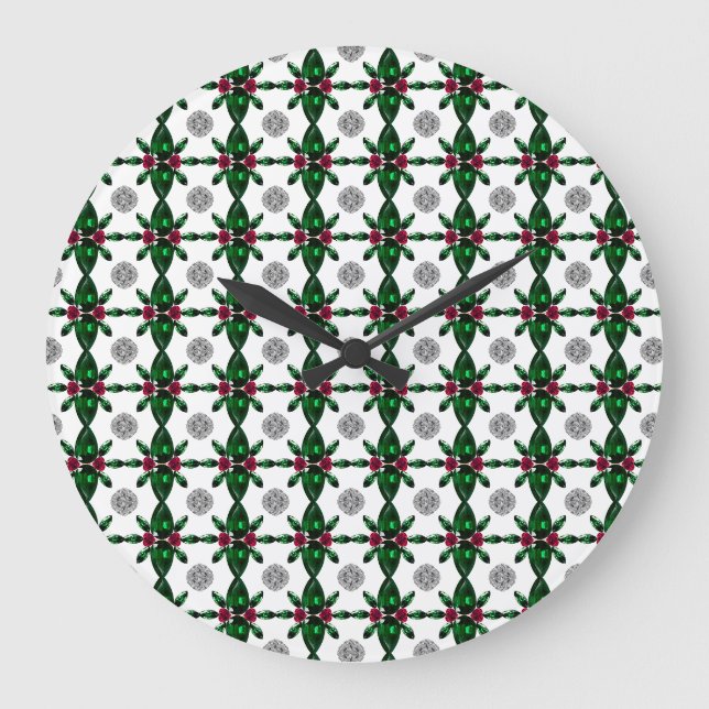 Relógio Grande Emerald Ruby Diamond Gemstone Art Red Green (Frente)