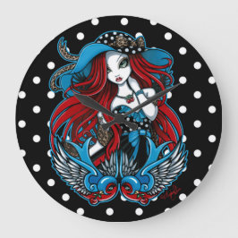 Relógio Grande Emma Rockabilly Swallow Angel Polkadot Clock