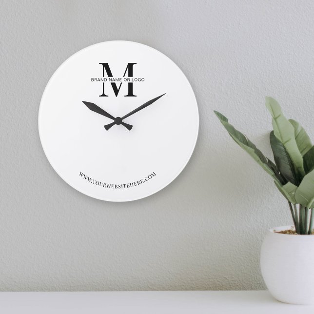 Relógio Grande Empresa Mínima de Ofertas Corporativas de Logotipo (Minimalist branded wall clock with space for your monogram or business logo)