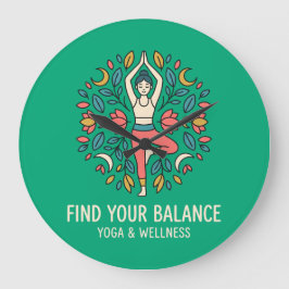 Relógio Grande Encontre Seu Equilíbrio Yoga & Wellness Árvore Pos