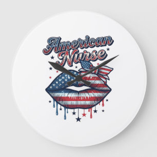 Relógio Grande Enfermeira Americana Desenho de Camiseta Vetorial