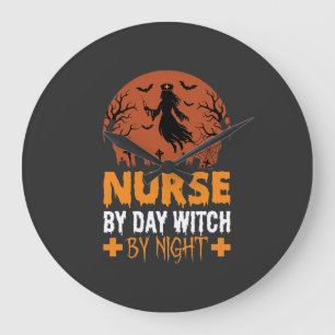 Relógio Grande Enfermeira de Halloween de Dia Bruxa de Noite