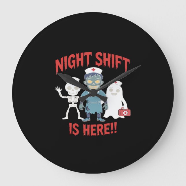 Relógio Grande Enfermeira Enfermeira Funny Ghost Skeleton Zombie  (Frente)