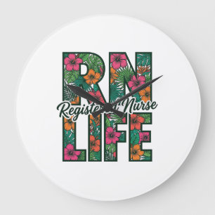 Relógio Grande Enfermeira Registrada RN Vida Floral Desenho Vetor