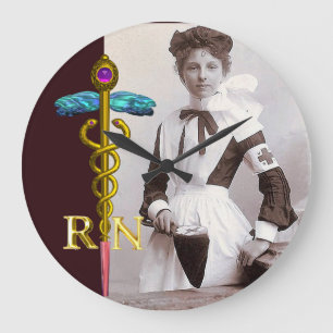 Relógio Grande ENFERMEIRA VINTAGE e Emblema Caduceu de Ouro NR