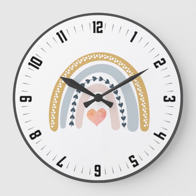 Relógio Grande Enfermeiro Arco Arco-Íris Cute Boho Watercolor (Frente)